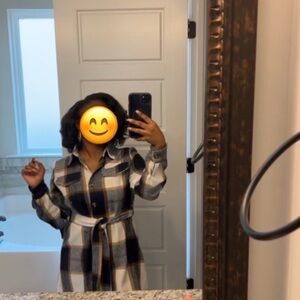 SHEIN Plaid Belted Shirt Dress